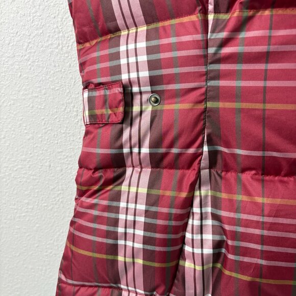 Eddie Bauer Goose Down Vest Women Size S Red Plaid Zip Snap Closure Hike Outdoor - Picture 4 of 10